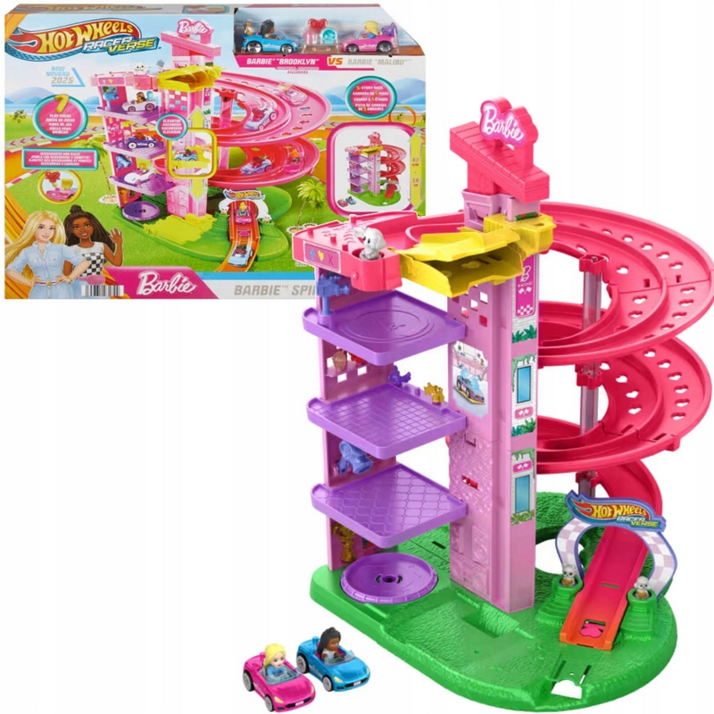 Barbie Spinning Racetrack so zdvihákom Hot Wheels Raceverse + 2 autá